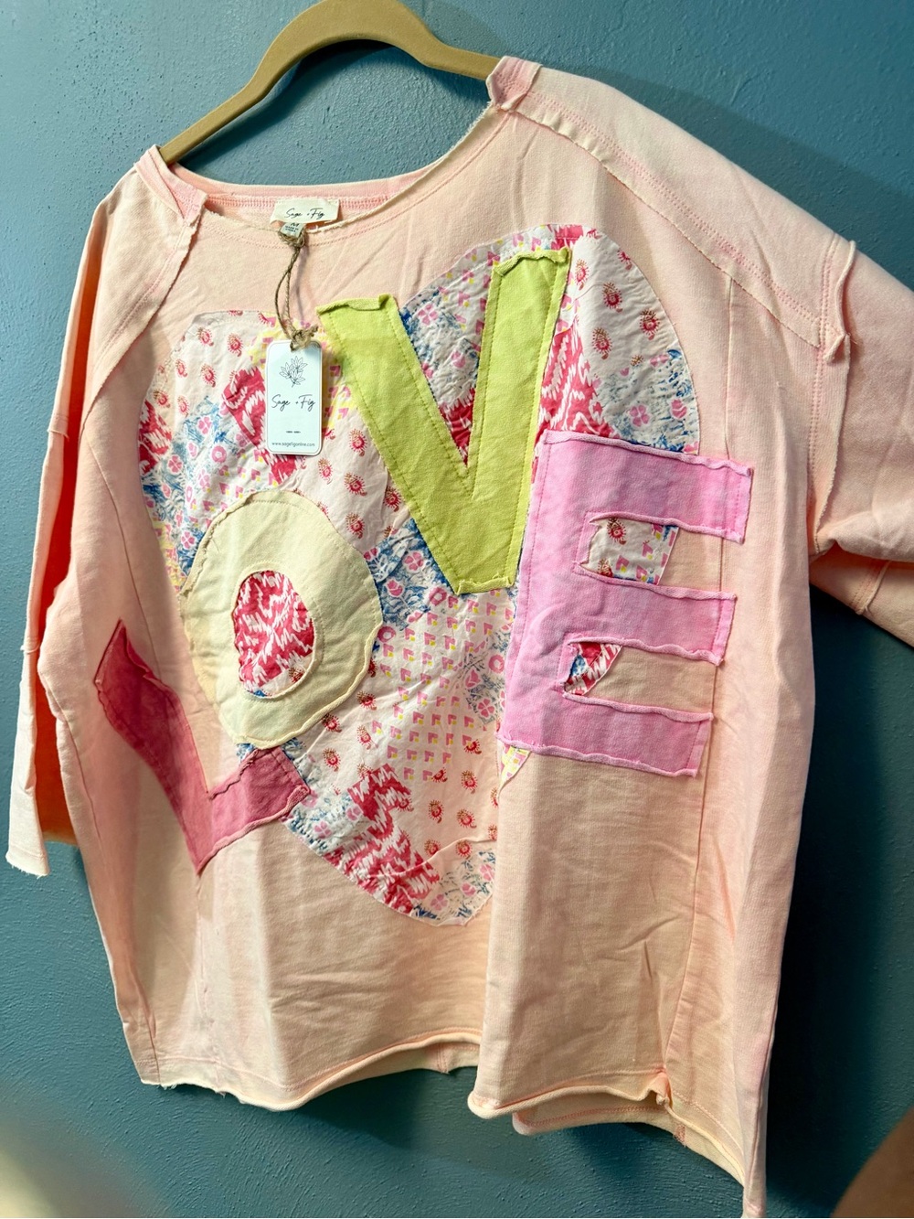 Soft Pink 'LOVE' Appliqué Short Sleeve Tee by Sage + Fig